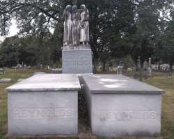 There are numerous religious and fraternal burial markers, sculpted monuments in the cemetery. The most famous monument is the Reynolds monument dedic